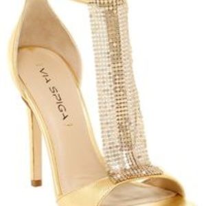Via Spiga “Timone” T-Strap Gold Leather Heels